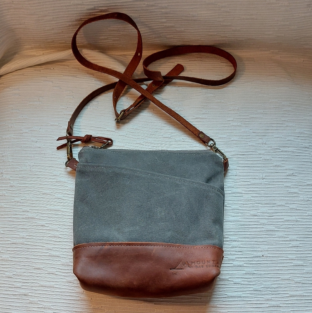 Chic Brown and Gray Leather/Canvas Crossbody Bag